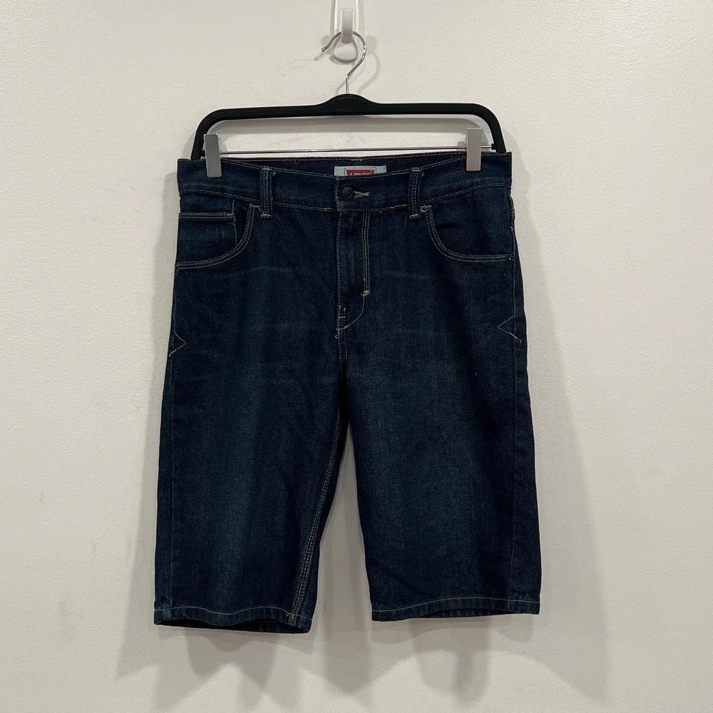 Levi's Denim Shorts Mens 28 Teen SZ 16 Dark Blue Jorts Flap Pocket 6614-390